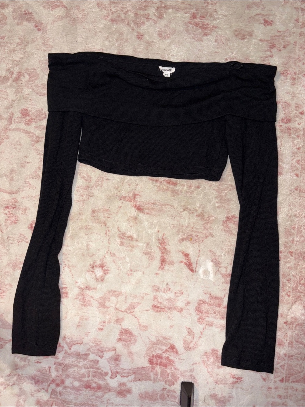 Garage Black Off-Shoulder Long Sleeve Crop Top